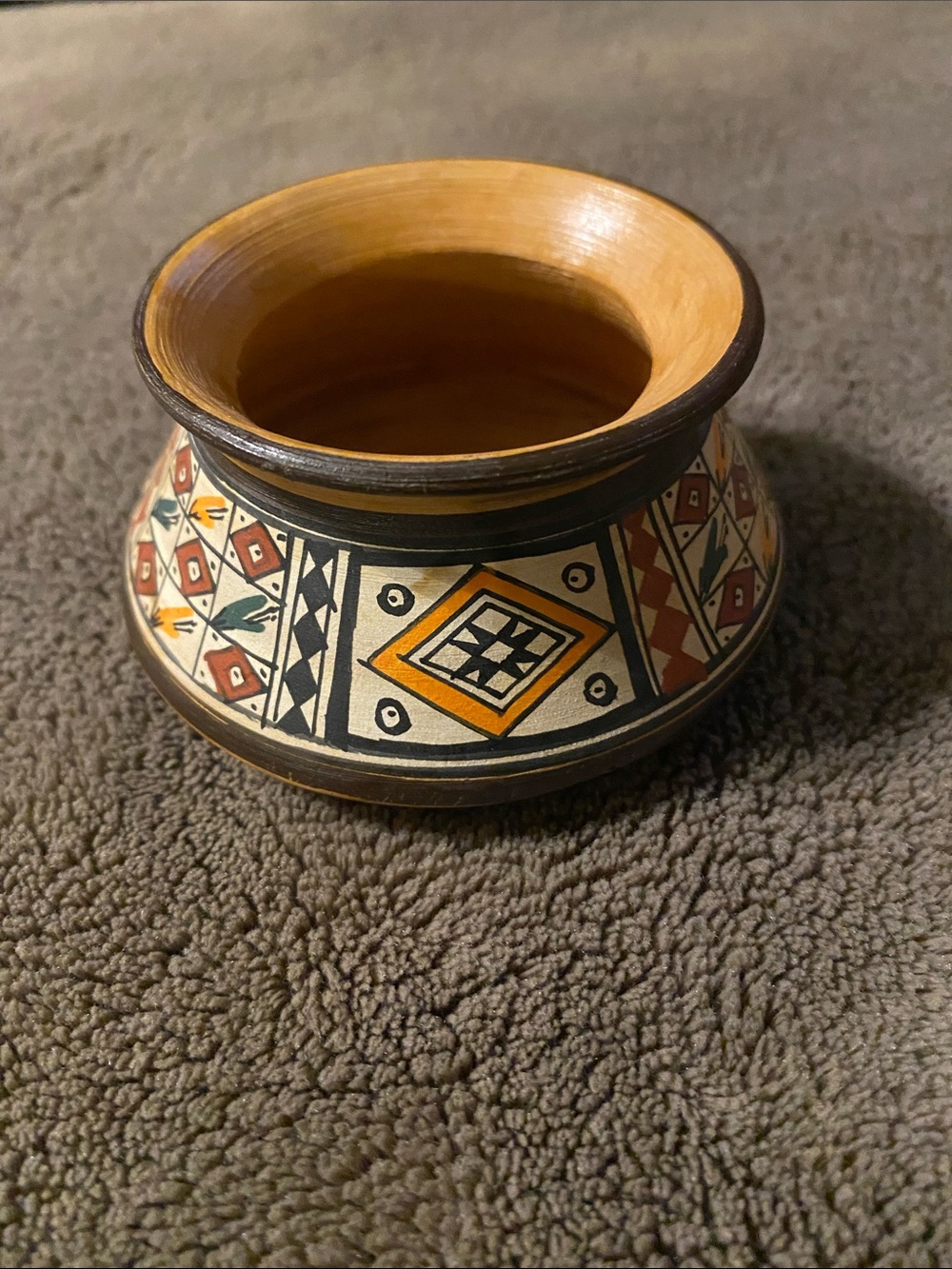 Hand-Painted Terracotta Decorative Pot with Geometric Pattern 2.5W x 1.5 Tall